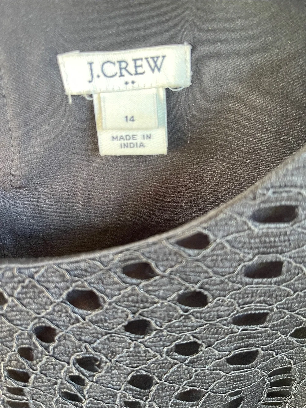 J Crew Black Lace Eyelet Dress with See-Through Sleeves- Size 14